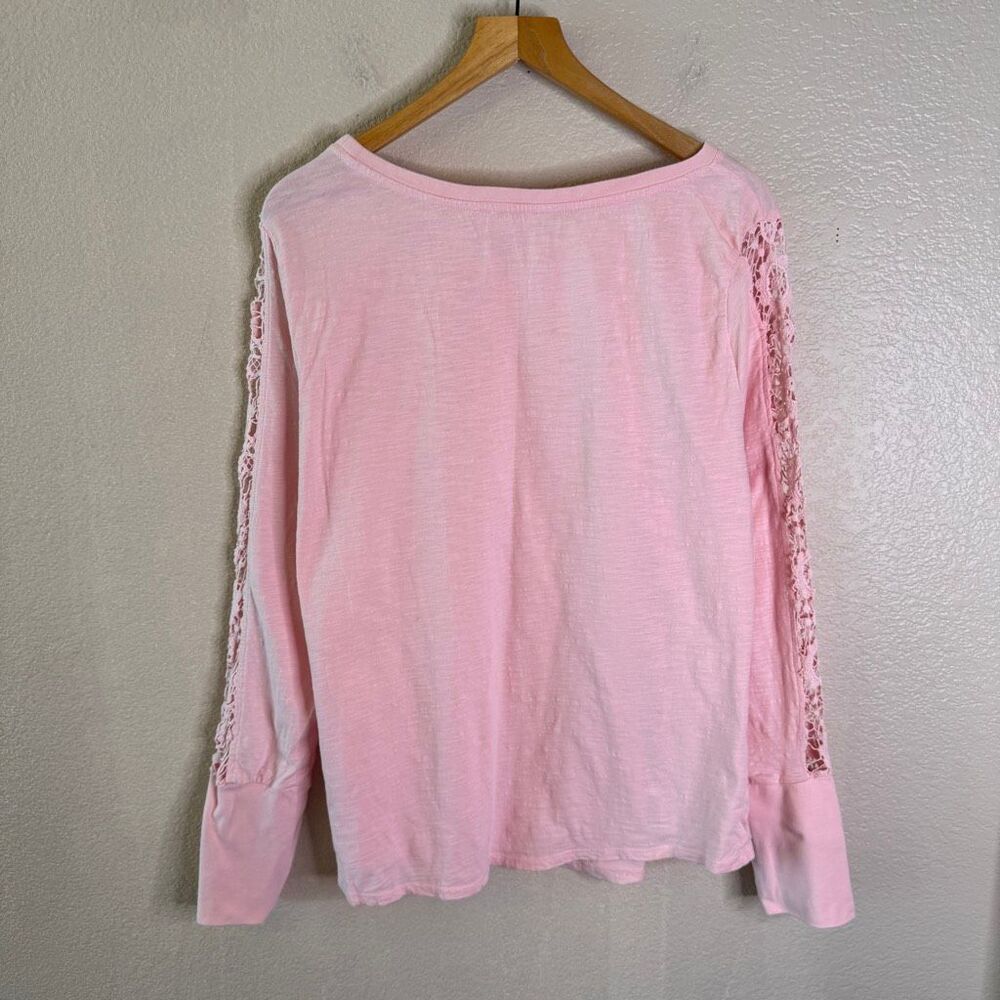 Sundance Crochet Lace Long Sleeve Shirt Womens XL Solid Pink Cotton Basic Boho - Picture 6 of 9